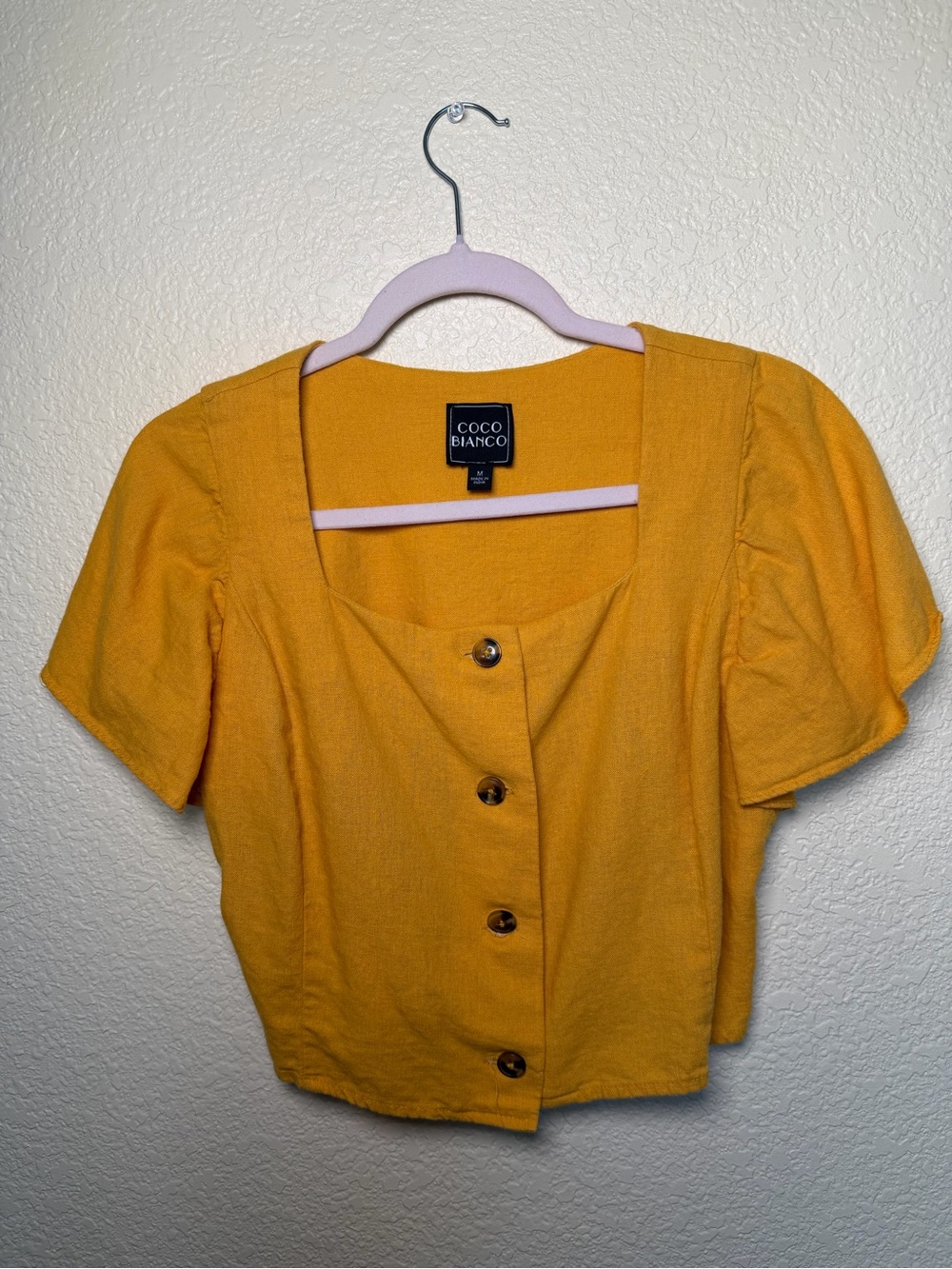 Coco Bianco Mustard Yellow Button-Front Cropped Top